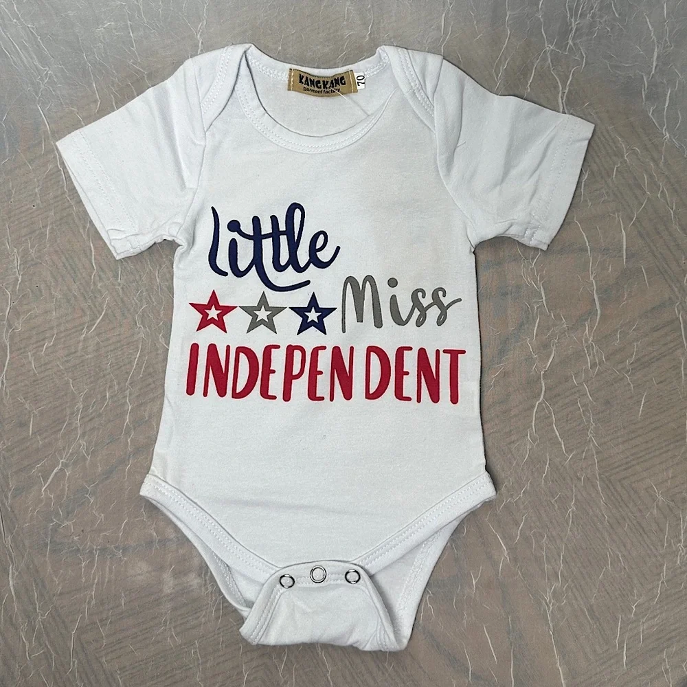 3/$20💥 Red‎ White & Blue Stars & Stripes Little Miss Independent Newborn Outfit